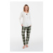 Women's pajamas Asama long sleeves, long pants - ecru/print