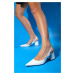 LuviShoes DEXY White Patent Leather Open Back Women's Thick Heeled Shoes