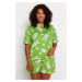 Trendyol Curve Green Rabbit Printed Cotton Knitted Pajamas Set