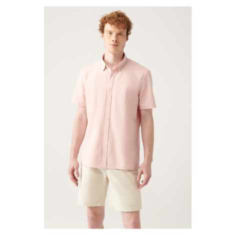 Avva Men's Pink Geometric Textured Short Sleeve Shirt