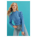 Trend Alaçatı Stili Women's Aviator Blue Half Turtleneck Collar With Smocking Detail in the Fron