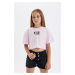 DEFACTO Girl's Crop Crew Neck Printed Short Sleeve T-Shirt