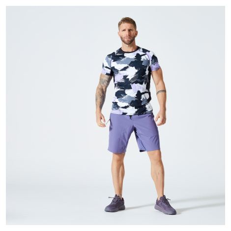 Pánske priedušné fitness šortky s vreckami na zips – fialová DOMYOS