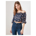 Dark Blue Floral Short Blouse with Off Shoulders Trendyol - Women