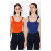 Trendyol Orange-Saxe Double Pack Strappy Basic Knitwear Blouse