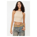Trendyol Beige Weathered/Faded Effect Crop Fitted Halter Neck Cotton Stretch Knit Knitted Unders