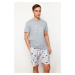 Trendyol Gray Regular Fit Printed Knitted Shorts Pajamas Set