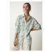 Happiness İstanbul Women's Ecru Green Patterned Oversize Satin Finished Shirt