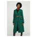 Vlnený kabát Answear Lab zelená farba, prechodný,