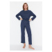 Trendyol Indigo Waffle Detailed Knitted Pajama Set