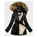 Čierno/hnedá lesklá zimná bunda s machovitým kožúškom (W756)