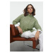 Trendyol Light Khaki Stand Collar Openwork/Hole Knitwear Sweater