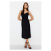 Trendyol Black A-line Strap Chest Detail Midi Woven Dress