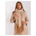 Camel and white patterned scarf with fringe