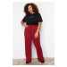 Trendyol Curve Claret Red High Waist Wide Leg Knitted Trousers