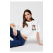 Trendyol Ecru 100% Cotton Printed Relaxed/Wide Relaxed Cut Crop Crew Neck Knitted T-Shirt