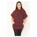 Şans Women's Plus Size Plum 3 Yarn Sweatshirt with Kangaroo Pocket and a Hooded Short Sleeve Ray
