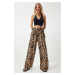 Happiness İstanbul Women's Beige Black Patterned Loose Viscose Palazzo Trousers