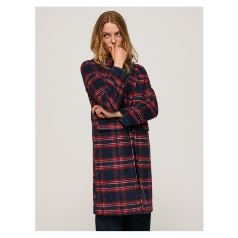 Dark blue Women's Plaid Coat with Wool admixture Pepe Jeans Ail - Women