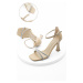 Marjin Women's Evening Dress with Stones Heels and Flat Toe Sapro Beige.