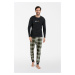 Men's pajamas Seward long sleeves, long pants - dark melange/print
