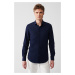 Avva Men's Blue Classic Collar See-through Cotton Slim Fit Slim Fit Shirt