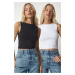 Happiness İstanbul Women's Black and White Basic 2-Pack Knitted Crop Blouse