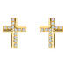 Zlaté náušnice z 9K zlata - krížik zdobený trblietavými zirkónikmi, lesklý povrch