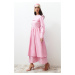 Trendyol Pink Front Detailed Plain Woven Dress