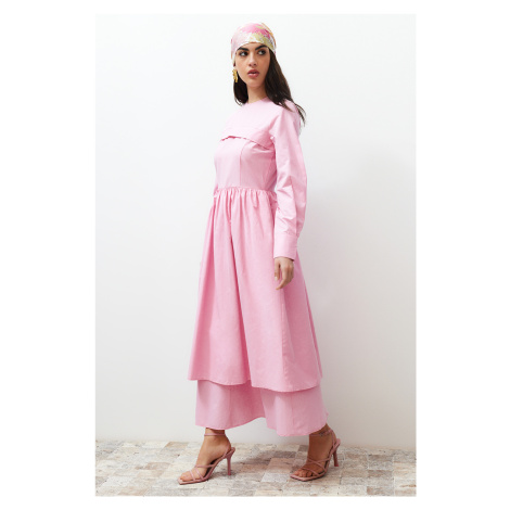 Trendyol Pink Front Detailed Plain Woven Dress