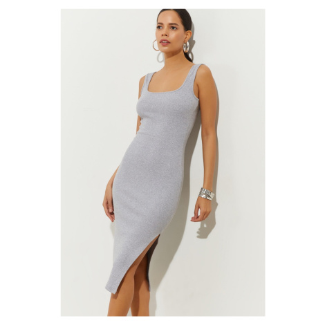 Cool & sexy dámske sivé košieľky Basic Slit Midi šaty B2467