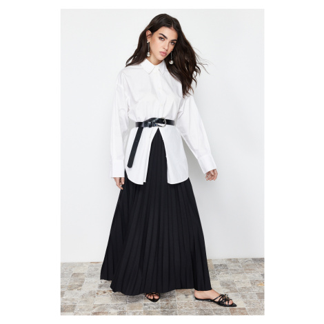 Trendyol Black Pleated Knitted Long Skirt