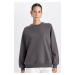 DEFACTO Oversize Wide Pattern Crew Neck Thick Basic Plain Sweatshirt