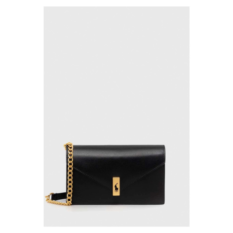 Kožená kabelka Polo Ralph Lauren čierna farba