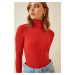 Happiness İstanbul Women's Vivid Red Turtleneck Ribbed Lycra Sweater