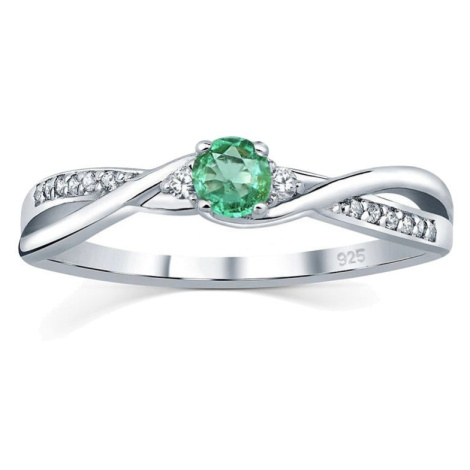 Strieborný prsteň s pravým Smaragdom a Brilliance Zirconia Silvego