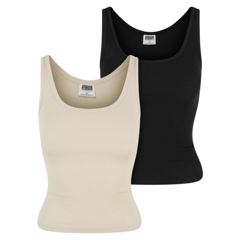 Women's Organic Basic Tank Top 2 Pack - White Sand + Black Urban Classics