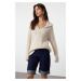 Trendyol Stone Basic Turn-down Collar Knitwear Sweater