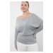 Trendyol Curve Gray Melange Low Shoulder Stoned Knitwear Sweater