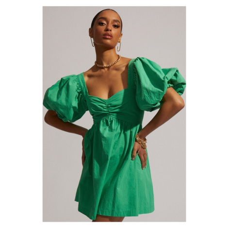 Madmext Green Heart Collar Balloon Sleeve Women's Dress
