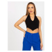 Černý vypasovaný crop top basic v proužcích RUE PARIS