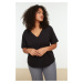 Trendyol Curve Black V-Neck Basic 100% Cotton Knitted T-Shirt