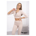 Žebrovaný crop top set světle béžový UNI