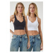 Happiness İstanbul Women's Anthracite White Strappy 2-Pack Crop Knitted Blouse