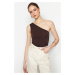 Trendyol Brown Pull-Detail Fitted/Slippery Knitted One-Shoulder Blouse