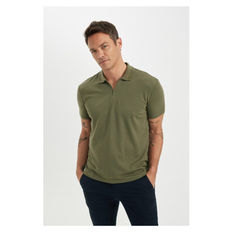 DEFACTO New Regular Fit Zipper Short Sleeve Polo Basic T-Shirt