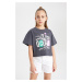 DEFACTO Girls Boxy Fit Crew Neck Printed Short Sleeve T-Shirt