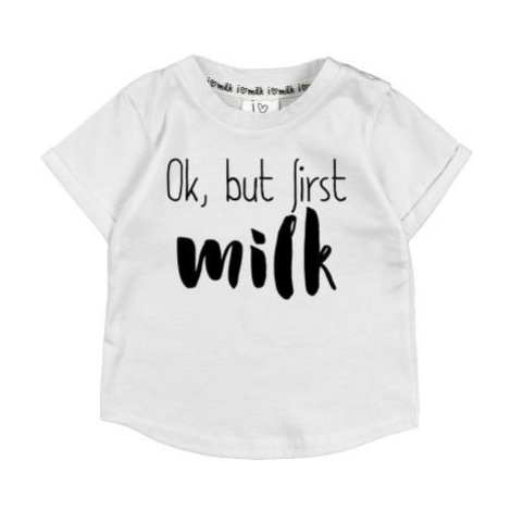 Tričko s nápisom ok, but first milk I LOVE MILK