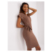 Light brown basic bodycon dress with belt from RUE PARIS