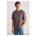 GRIMELANGE Jake Men's 100% Organic Cotton Thick Textured Fabric Printed Detail Oversize Purple T